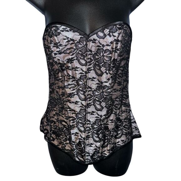 Beautiful Fredericks of Hollywood Dream Corset Size 38 / Black with floral print - Picture 1 of 7